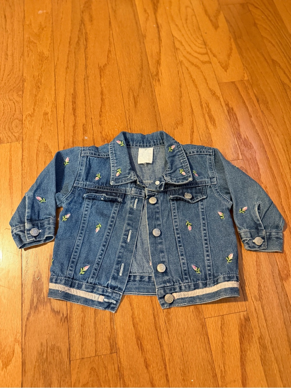M Dark Blue Denim Jacket with Pink & Green Floral Stitching